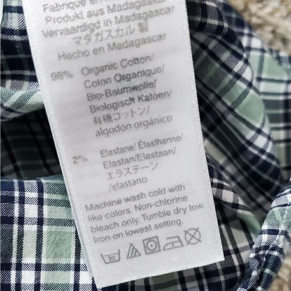J. Crew Organic Cotton Black & Green Checked Button Down Shirt